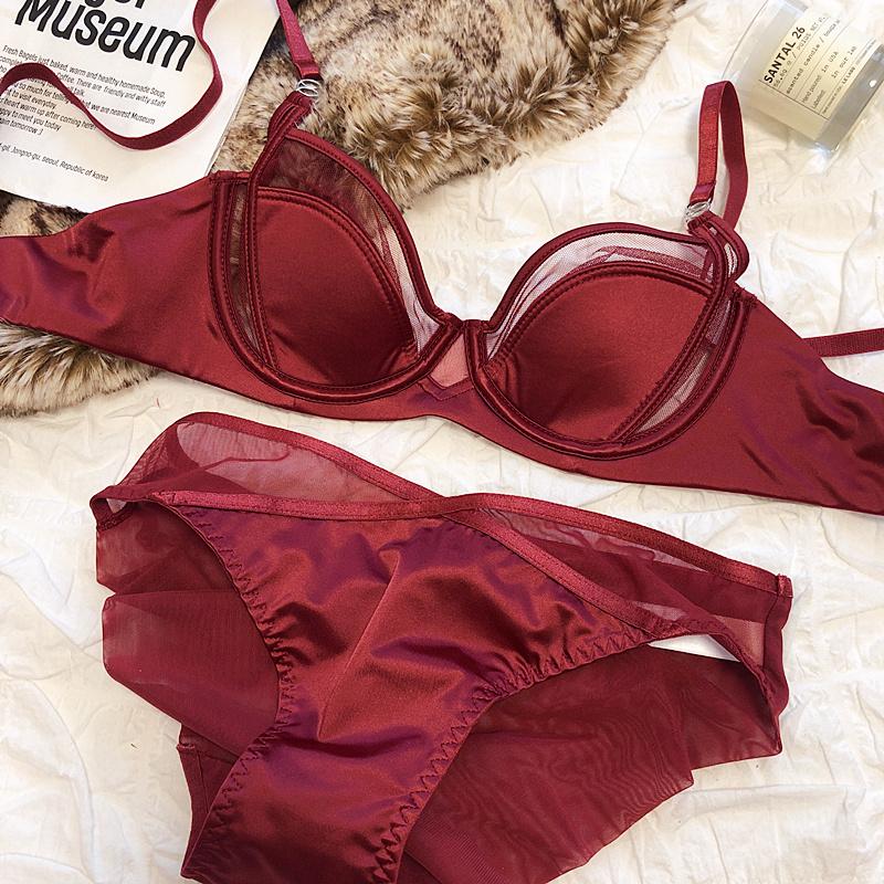 

1 комплект/женский комплект нижнего белья, сексуальный кружевной бюстгальтер пуш-ап, французский тонкий бюстгальтер с тонкой чашкой, удобный летний сетчатый дышащий комплект нижнего белья без косточек 85B красный