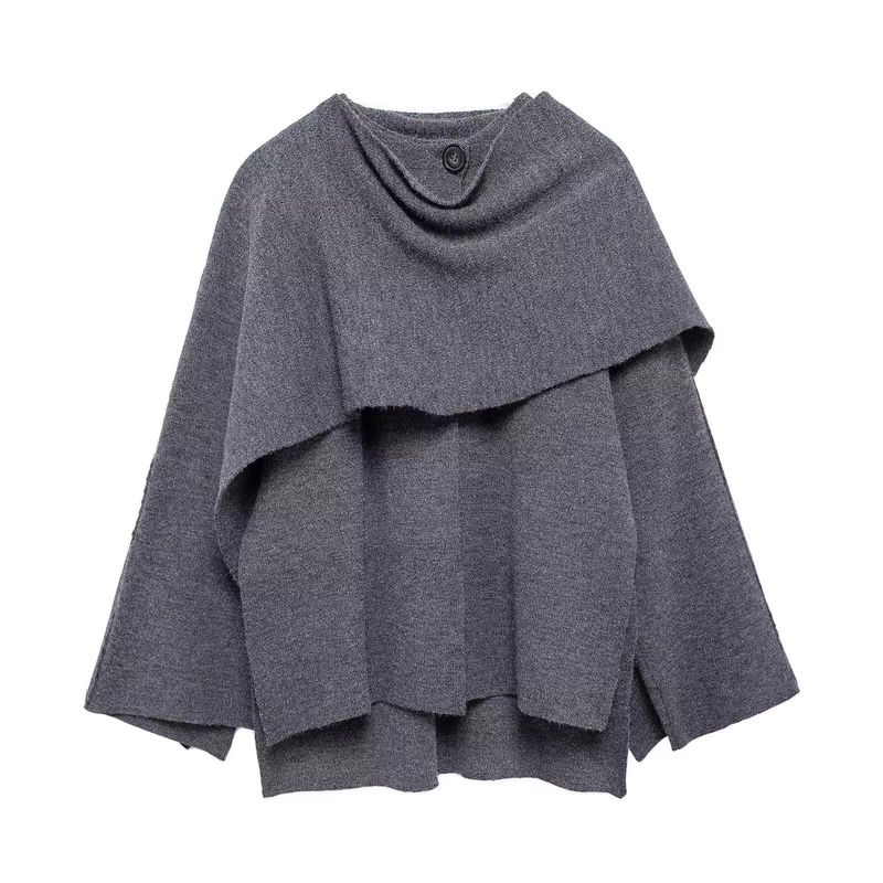 Fall and Winter Women's Idle Style Scarf Cape round Neck Long Sleeves Short Knitting Coat Outwear 2756107