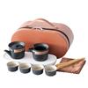 Elegant Portable Ceramic Tea Set with Wooden Tray: 1 Teapot & 4 Cups for Outdoor Adventures