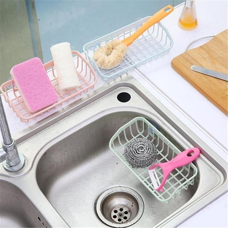 Double Suction Cup Kitchen Drainage Shelf Multifunctional Sponge Storage Rack(random color)