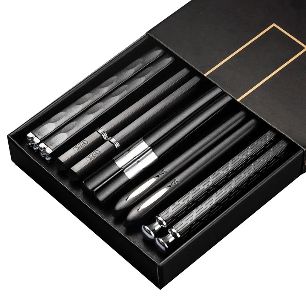 5 Pair Chopsticks Alloy Non-Slip Sushi Chop Sticks Set Japanese Chinese Gift Reusable Chopsticks Tableware Gift Kitchen