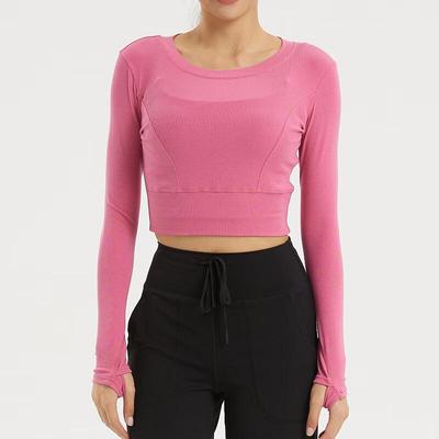 Damen Cropped Langarm Yoga & Fitness T-Shirt
