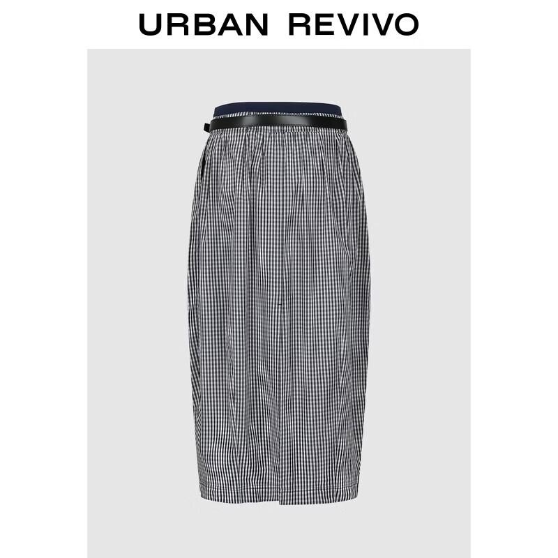 UR2026 Women s Plaid Belted Midi Skirt M