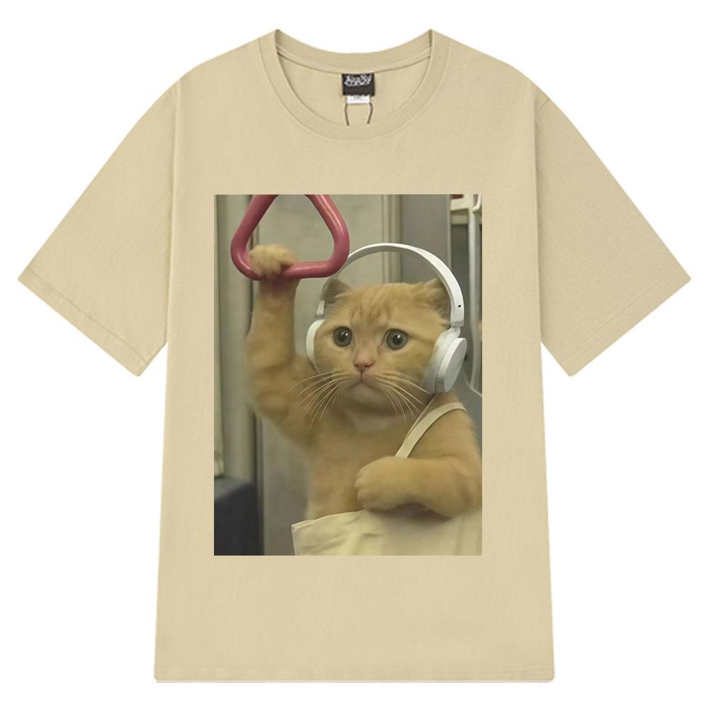 Subway Cat Meme  Funny Kitty Print T-shirt Men Women Fashion Clothing T-shirts Short-sleeved Loose Harajuku Oversized T-shirts