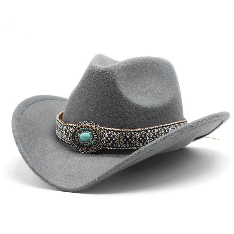 Ethnic Style Western Cowboy Hat Minority Tibetan Top Hat Prairie Crimped Woolen Felt Hat Jazz Hat