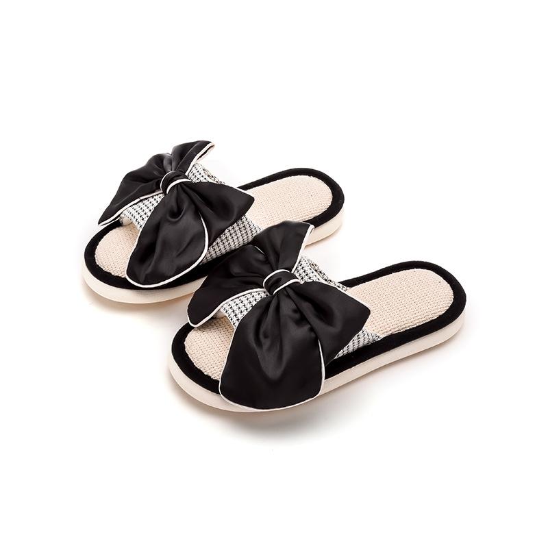

Мода 2025 Новые повседневные кроссовки для домашних тапочек Бант Мягкая подошва Женские домашние балетки Милые тапочки zapatos de mujer 36-37 чёрный