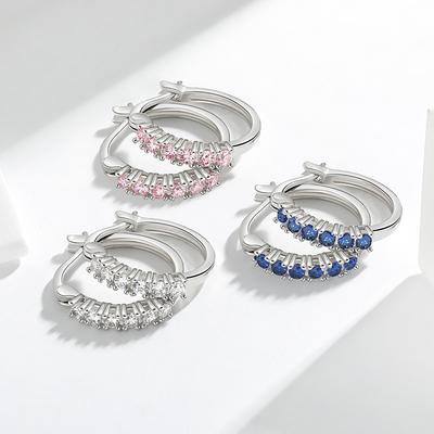 Niche Diamond Ear Buckle, Simple and Versatile Temperament Earrings, Colorful Sapphire Earrings