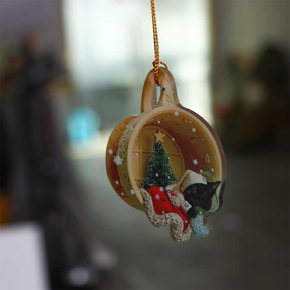 2D Christmas Car Pendant Yellow Car Hanging Charm Ornaments Tea Cup Dog Car Pendant  Festival Decor
