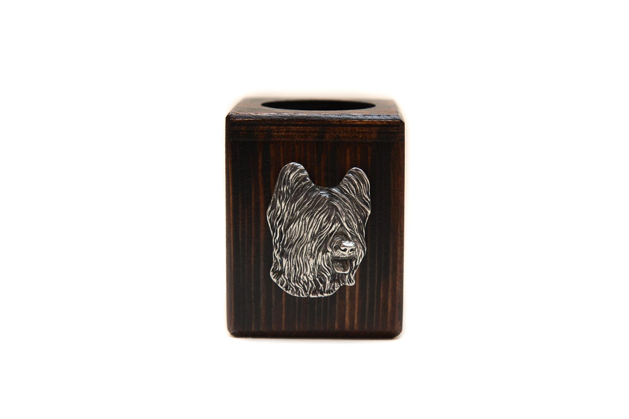 

Briard, Berger de Brie - wooden candle holder with a dog, a unique souvenir after losing a dog, a handicraft from the Art-Dog brand коричневий