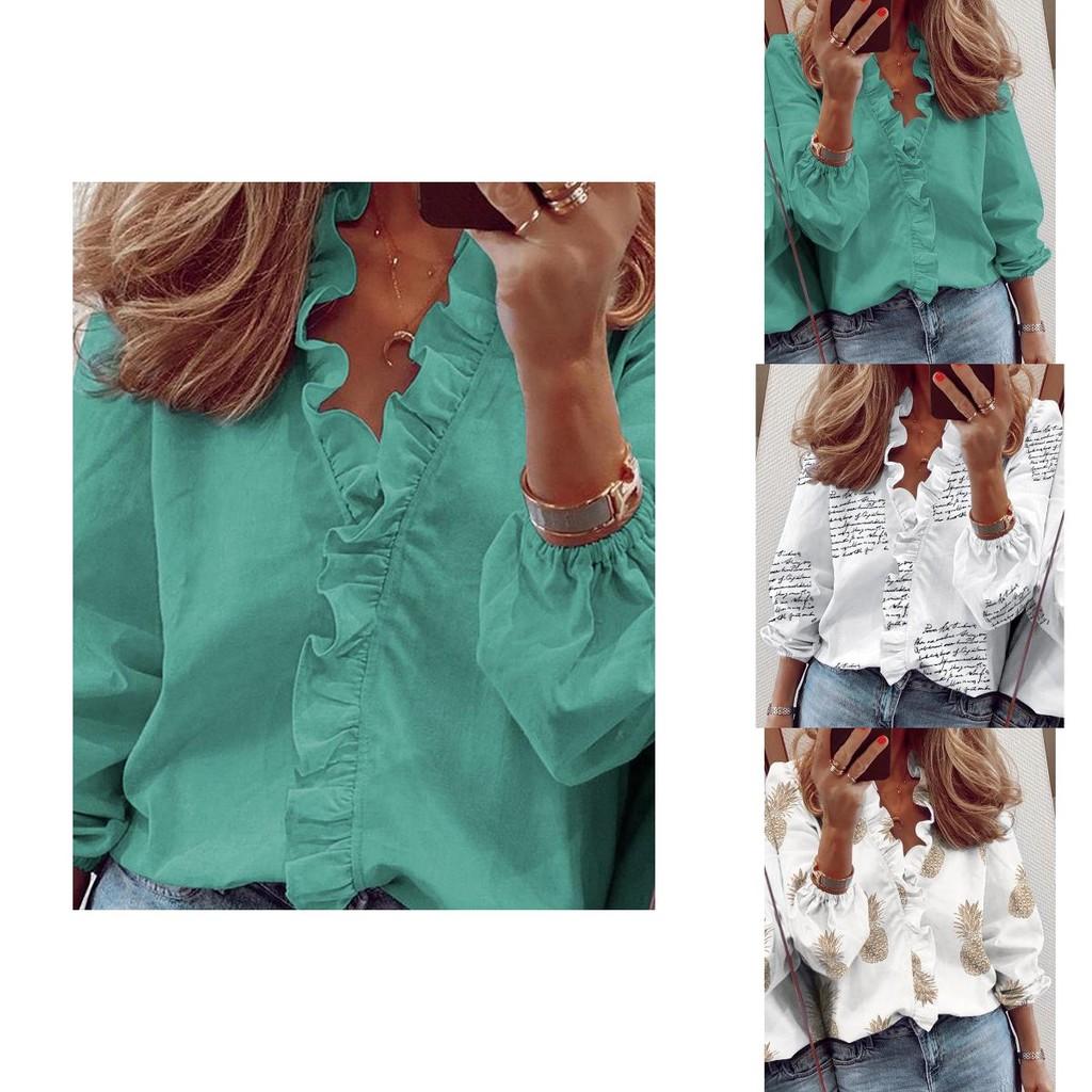 Elegant Womens Long Sleeve Shirts Blouse With Ruffle V Neck And Plus Size Options