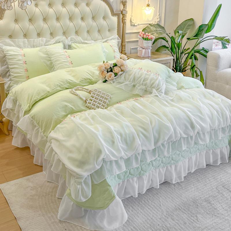 Light Luxury French Chiffon Side Bed Set Four-piece Set Washed Skin-friendly Breathable Bed Sheet Quilt Cover Pillowcase