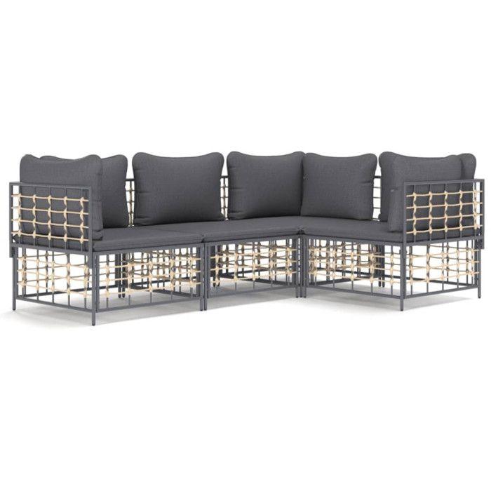 VidaXL Salon de jardin 4 pcs avec coussins anthracite résine tressée, ensemble de salon, ensemble de salon d'extérieur, 3186747