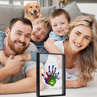 1pc  Handprint Frame Kit - 4-Slot Black Frame with 6-Color Paint Set for Unforgettable Family Memories - Perfect Home Decor Keepsake