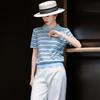 Lanseer 2026 Summer Striped Lapel Knit Top