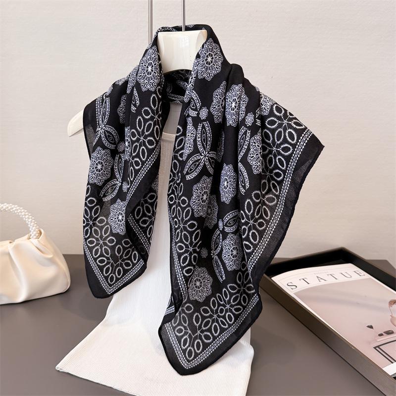 Polka Dot Style Herringbone Pattern Cotton And Linen Small Square Scarf Silk Scarf Imitation Velvet Headscarf Shawl Sun Protection Scarf Women'S Scarf