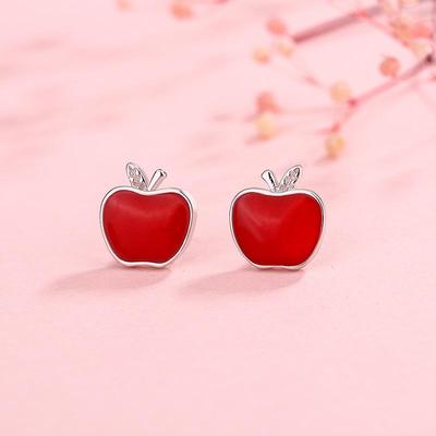 Mori Minimalist Red Epoxy Apple Earrings - Sweet, Versatile Studs for Christmas