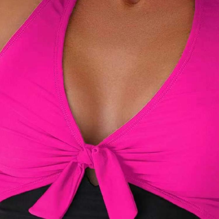 One Pieced Swimsuit for Women Breathable Swimwear Solid Color Contrasting Bathing Suit Beachwear Backless Design