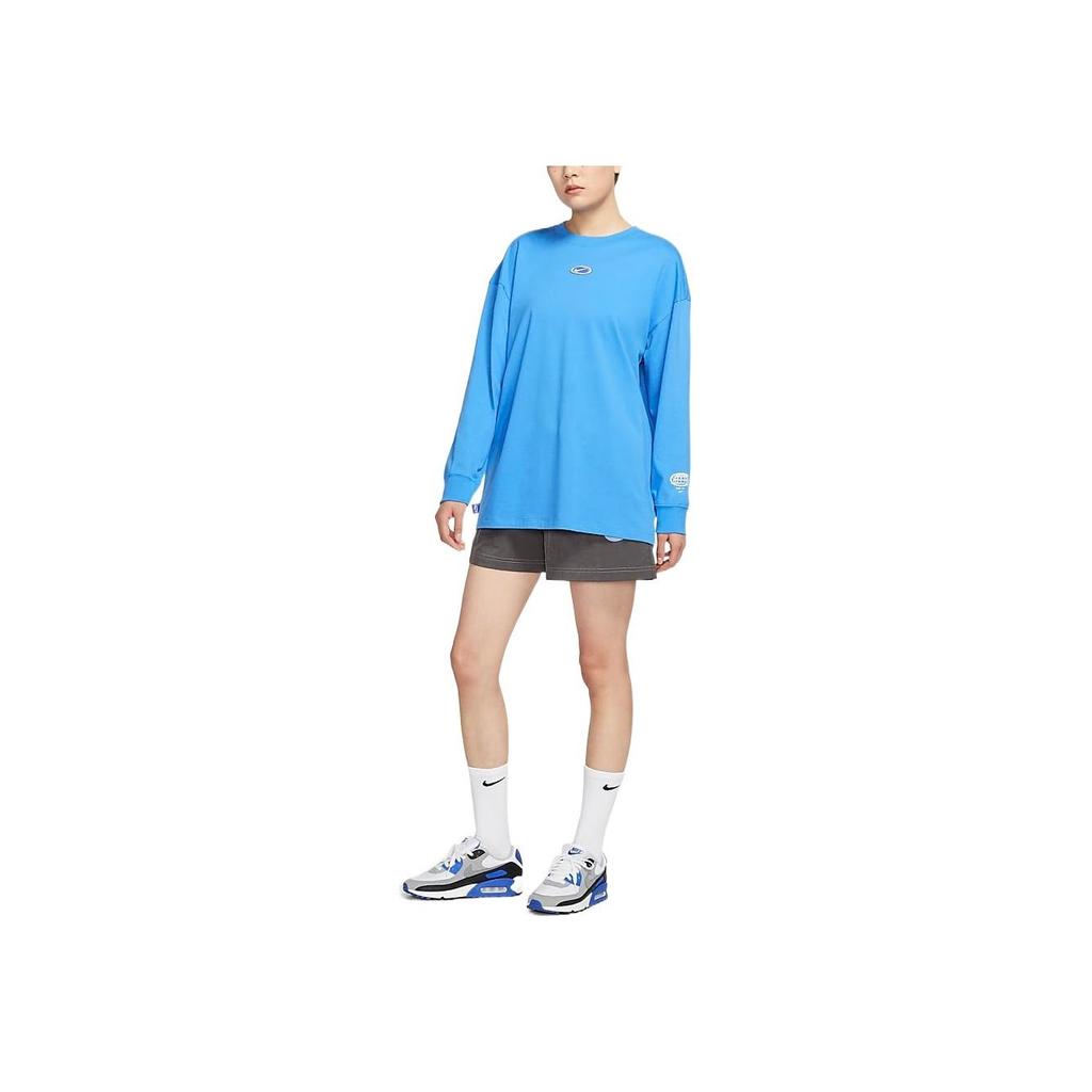 Nike American Vintage Logo Letter Print Round Neck Long Sleeve T-Shirt Women Tops Blue FB1824-435