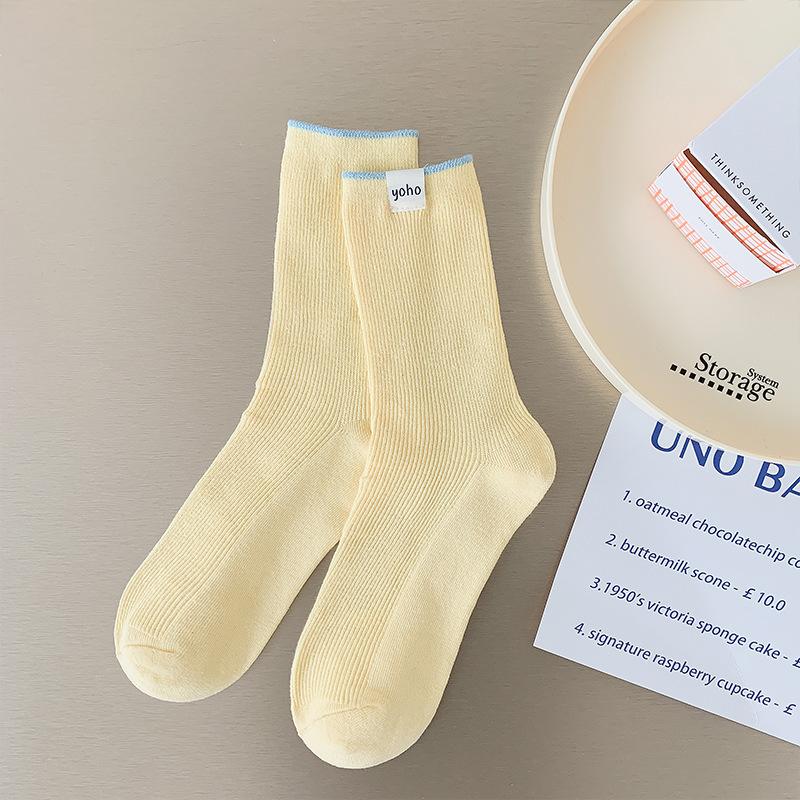

Socks Double Needle Contrasting Color Cloth Label Socks Wind Trend Stacking Socks Breathable Personality Sweet Medium Tube Socks One size fits all жовтий