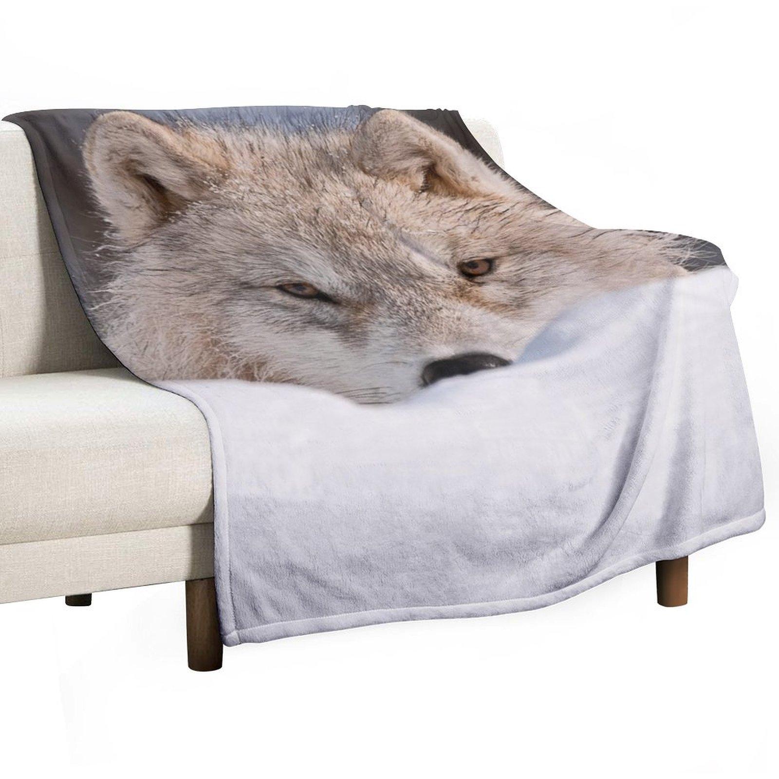 

Arctic Wolf Throw Blanket Decorative Sofa Flannel Fabric Loose Warm Blankets 30x40in