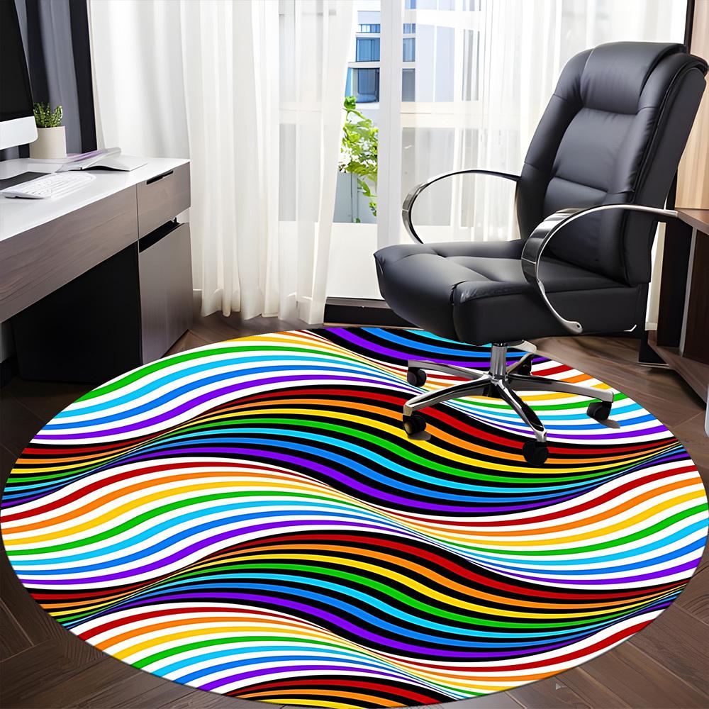 1pc Colorful Waves Office Round Rug, Non-slip, Soft and Durable Office Rug for Interior Decoration, Perfect for Office, Beautiful Decoration yy2603230