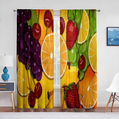 2 Paneele Erdbeerfrucht-Vorhänge für Wohnzimmer, moderne Mode, Volantvorhänge, Jalousien für die Küche, Fenstervorhangstange, Tasche