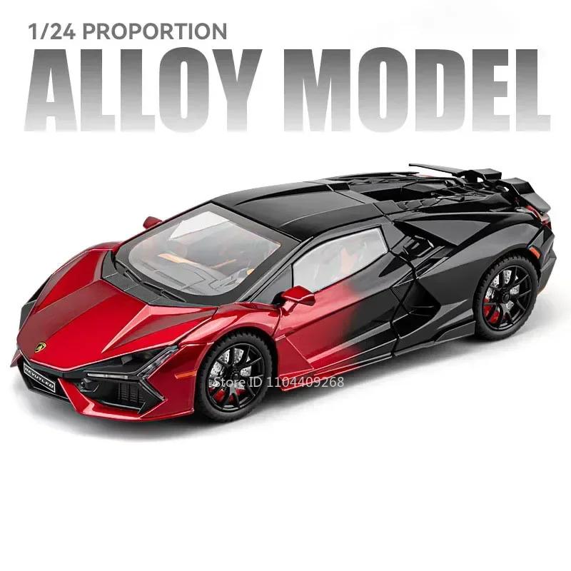 1:24 Scale Lambor Revuelto Veneno Sports Car Model Toy Light Music Shock Absorption Supercar Doors Opened Vehicle Kids Gifts