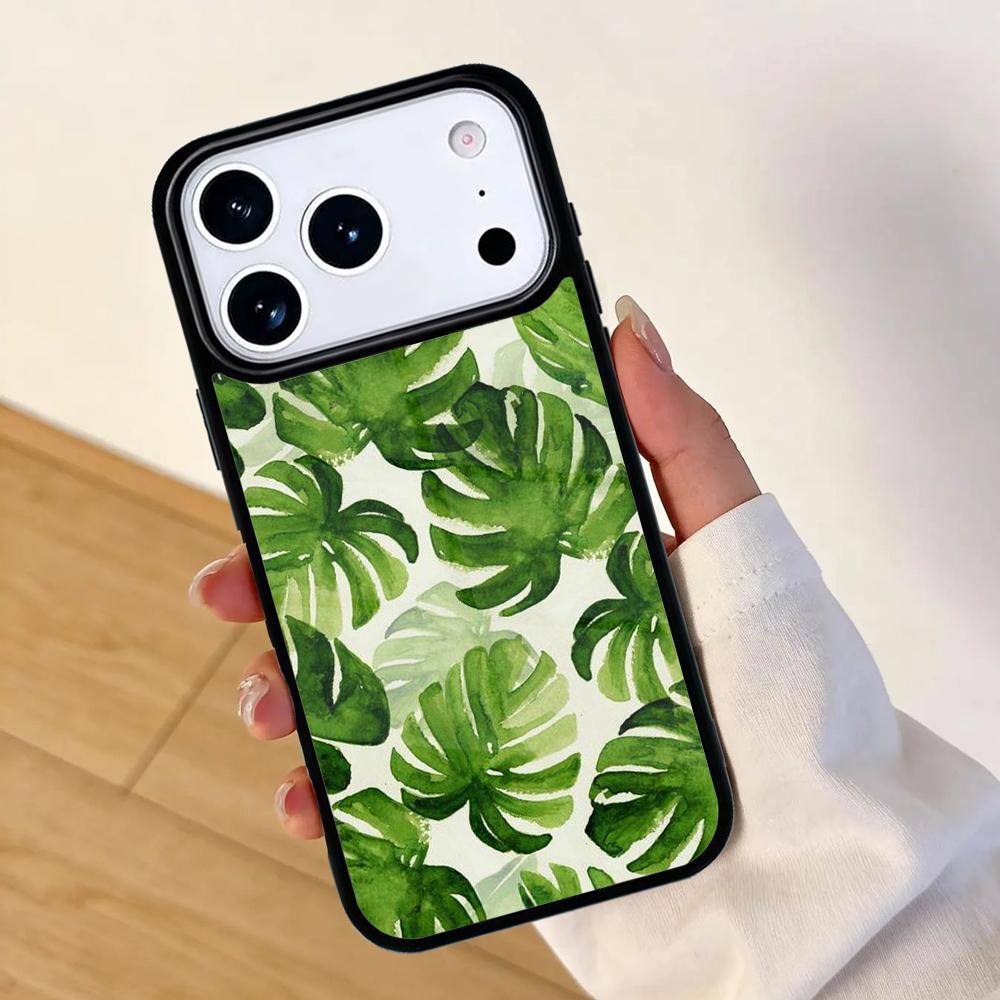 Green Monstera Leaf Mobile Phone Case for IPhone 17 AIR 16pro Max 15 14 13 12 11 Bumper Cover