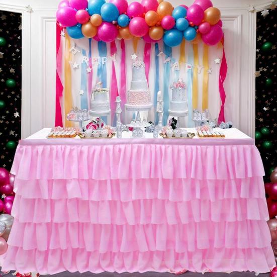 Ruffled Table Skirt 5-Tier Pleated Chiffon Tablecloth Reusable Tutu Table Skirt for Classroom Teacher Desk Back To School Birthday Party Cake Dessert