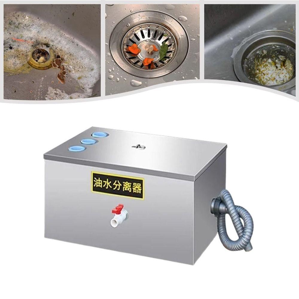 Stainless Steel Grease Trap Widened Inlet Outlet with Handle Incrassation Interceptor Water Oil Filter Kit Kitchen Catering