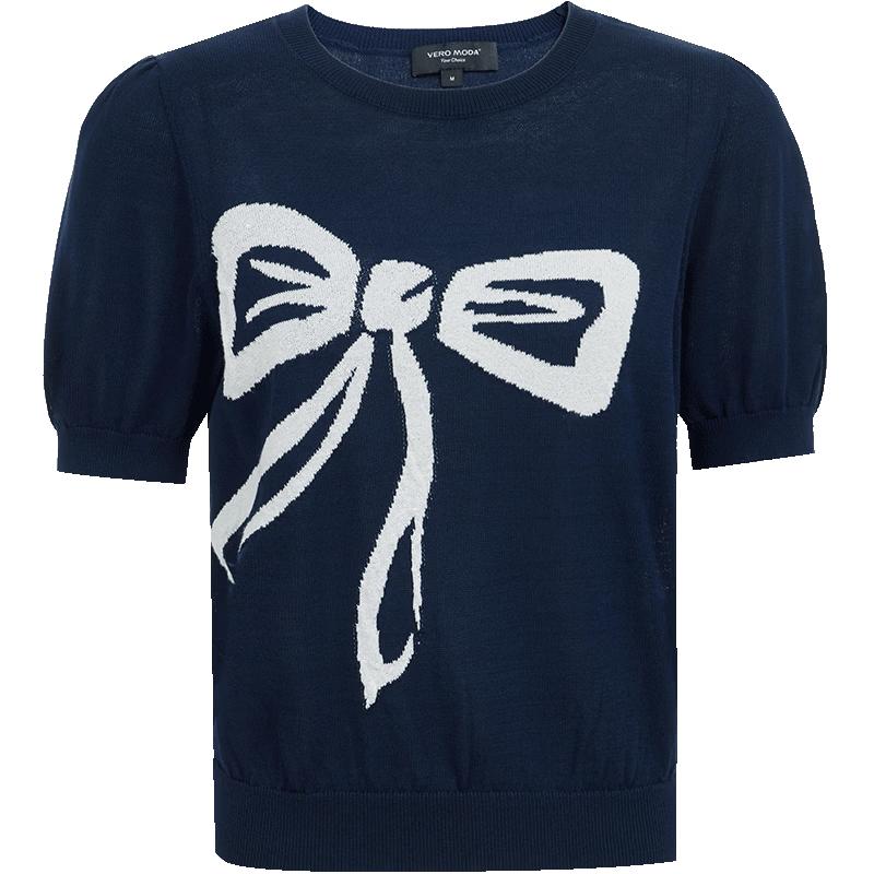 VEROMODA Women's Bow Jacquard Knit Short Sleeve Top