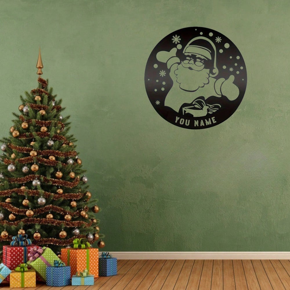 Custom Metal Wall Art Christmas Scene Sign Personalized Name Plate Home Decor Xmas Gift
