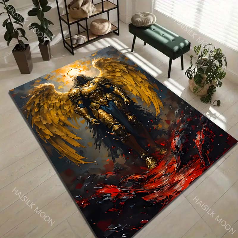 Golden armored angel halo red-black Print Carpet Rug for Living Room Bedroom Sofa Doormat Home Decor Non-slip Floor Mat