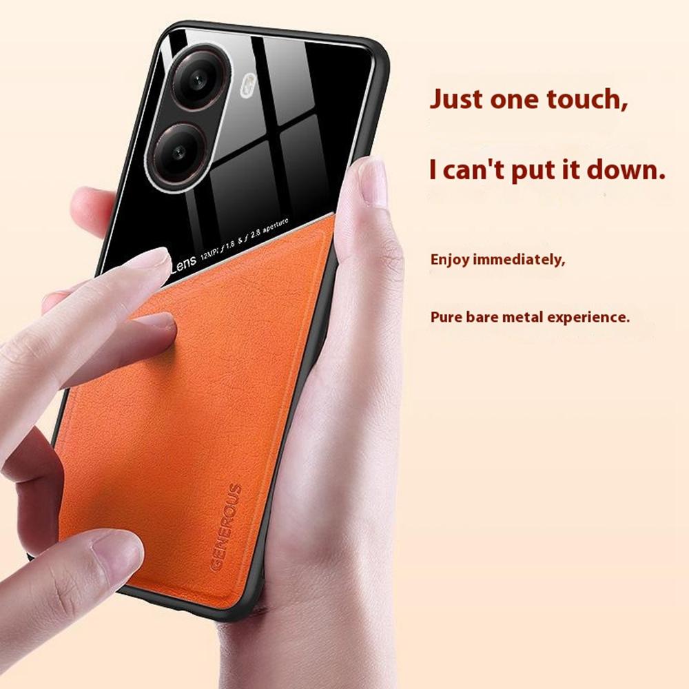 

For Xiaomi Redmi Turbo 4 5G Case Leather Coated PC+TPU Phone Back Cover Orange