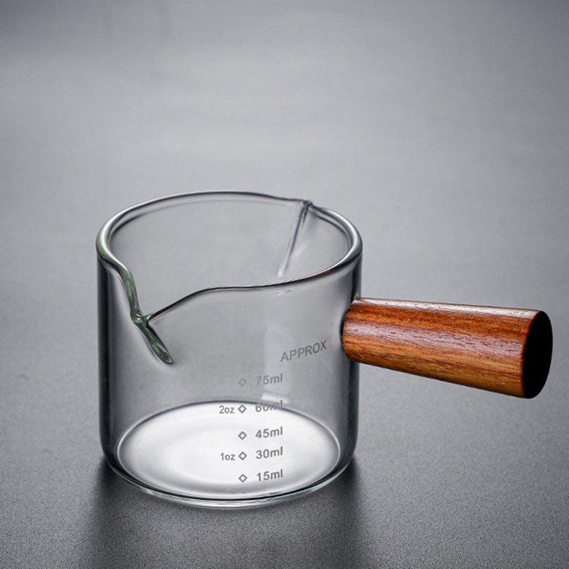 Wood Handle Glass Espresso Measuring Cup Double/Single Mouth Milk Jug Heat-resisting Coffee Shot Glass Scale Measure Mugs