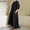 ZANZEA Women Casual Round Neck Solid Color 3/4 Sleeve Long Dress