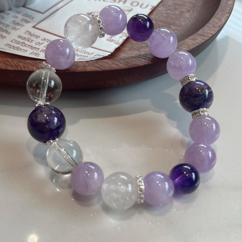 Natural Amethyst Multi-Stone Bracelet Women With Charoite Accent Beads Vintage Style 10mm Gemstone Jewelry Beads 10mm