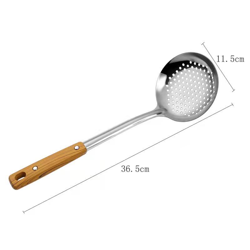 Kitchen Tool Wood Grain Handle Stainless Steel Pot Spatula Soup Heat Insulation Frying Spatula Colander Insulated Kitchenware