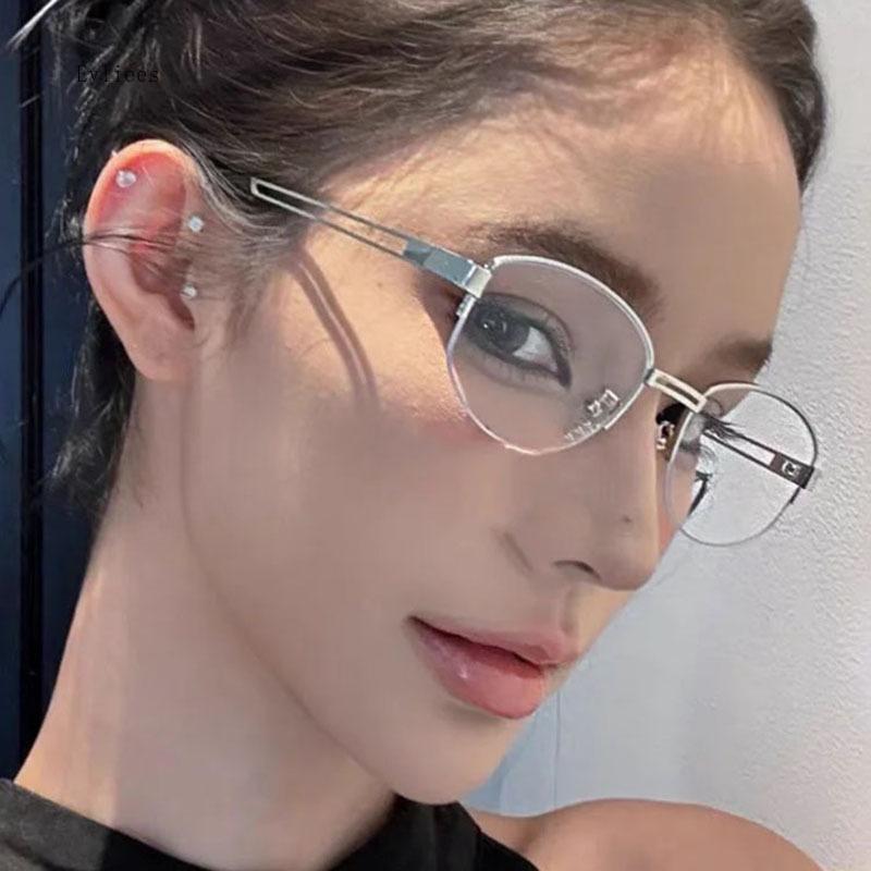 New Oval Half Frame Anti Blue Light Glasses Women Men Blue Light Blocking Eyewear Reading Computer Optical Spectacle Eyeglasses