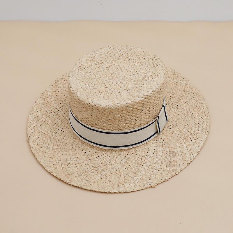 Summer Women's New Raffia Woven Straw Hat Flat Top Flat Brim Top Hat Sunshade Sun Protection French Retro Beach Hat