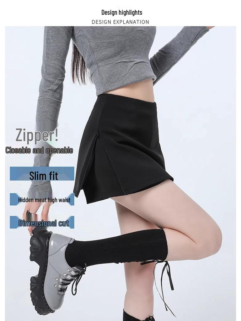 2025 New Women's Gray High Waist Slit A-line Bodycon Skirt Pants - Spring/Autumn Fashion