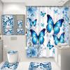 Purple Floral Butterfly Shower Curtain Set Watercolour Roses Flowers Butterflies Home Bathroom Decor Bath Mats Toilet Lid Cover
