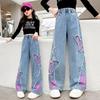 Baby Jente Jeans for Barn Baggy Cargobukser Sommerfuglbukser Vide Ben Barneklær