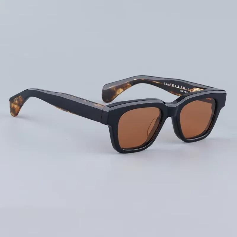 JMM Fellini Quadratische Sonnenbrille Handgefertigt in Japan Importiertes Acetat Klassisches Acetat Schwarzer Optischer Rahmen mit Metall an den Bügeln