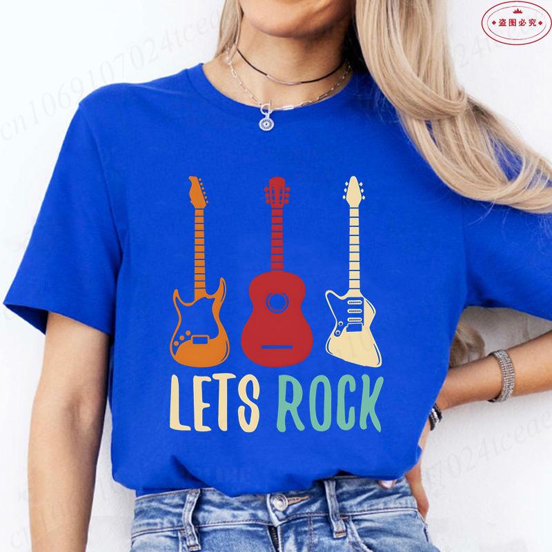 Aesthetic T-shirt Women Clothing Fashion Guitar Graphic Y2k Tops Harajuku Comfortable O Neck Short Sleeve Female Tees Shirt