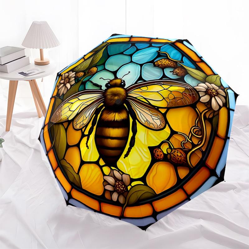 1pc Bee Garden Automatic Folding Umbrella - Compact 8-Rib Design, Durable Plastic & Iron, Lightweight for Outdoor Daily Use231