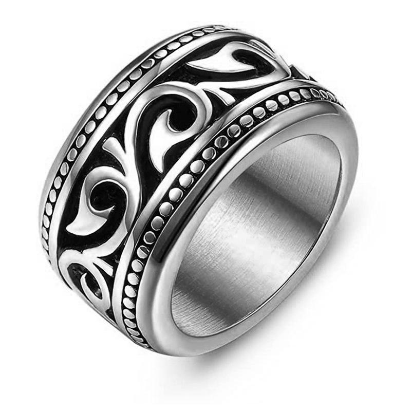 European and American Men's Titanium Steel Ring Totem Wide Ring Retro Carved Hand Jewelry