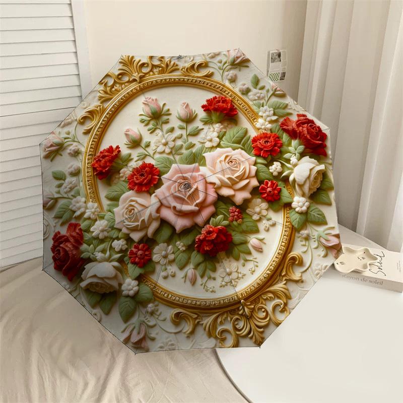 

1PC Floral Ornament Automatic Open/Close Umbrella with Windproof, 8-Rib Sturdy Canopy, Durable Ribs, Fashionable Design,1228A