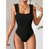 Sexy White Frill Trim Ruffled Ribbed Female Swimwear One Piece Swimsuit Women Monokini High Cut Bather Bathing Suit Swim Lady
