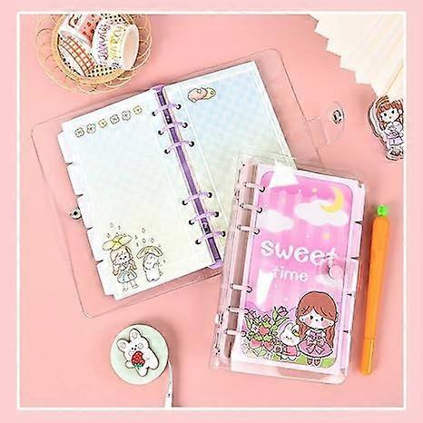 Loose Leaf Notebook Portable Cartoon Kawaii Daily Agenda Diary Scrapbooking Journal Stationery School Supplies Students Notepad(Purple)